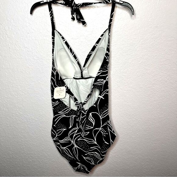 Isabel Maternity Black White Halter Floral Pattern Swimsuit Size D/DD Large NEW! - Picture 2 of 7